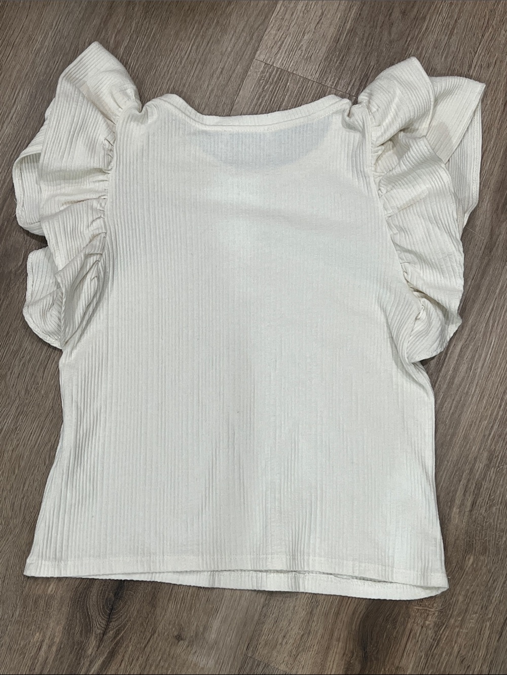 Zara Cream Ruffle Sleeve Ribbed Top - Picture 3 of 3
